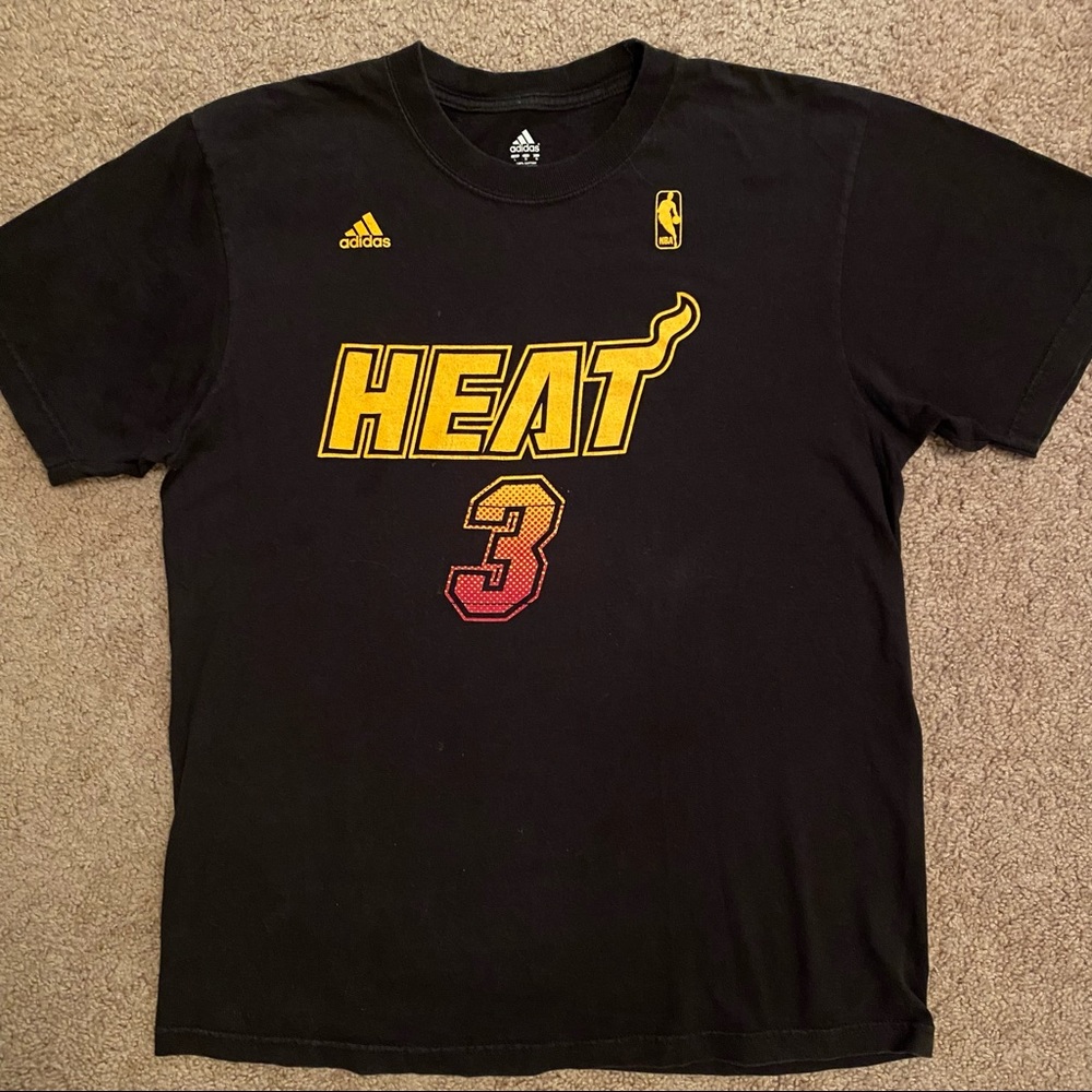 RARE ADIDAS NBA Miami Heat Wade #3 Black T-Shirt L